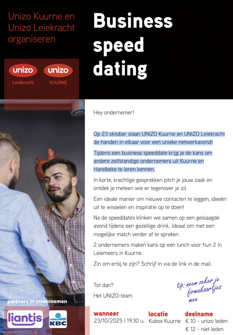 Business speed dating tussen Unizo Leiekracht en Unizo Kuurne